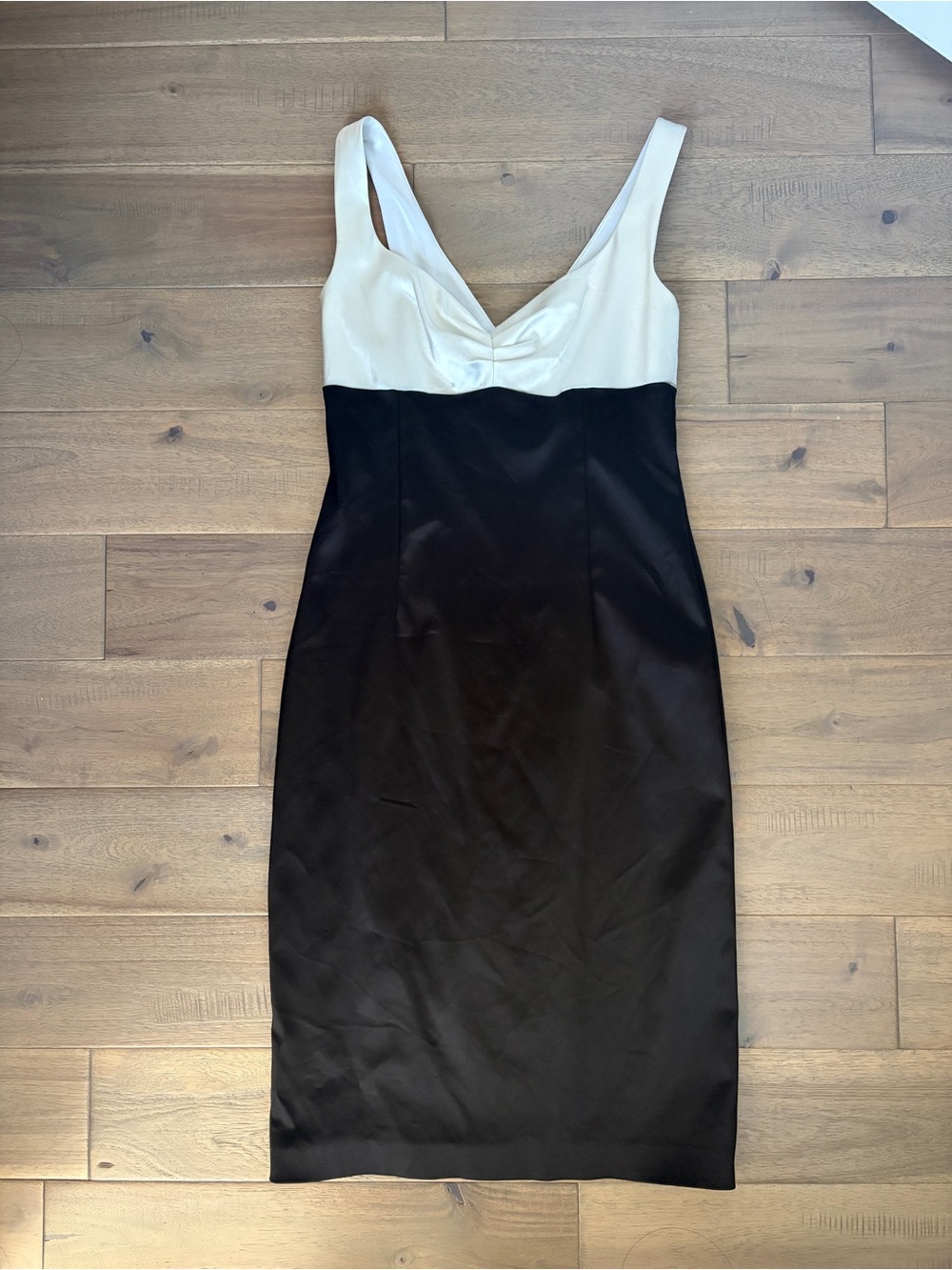 David Meister vintage-inspired colorblock white black satin cocktail dress US2